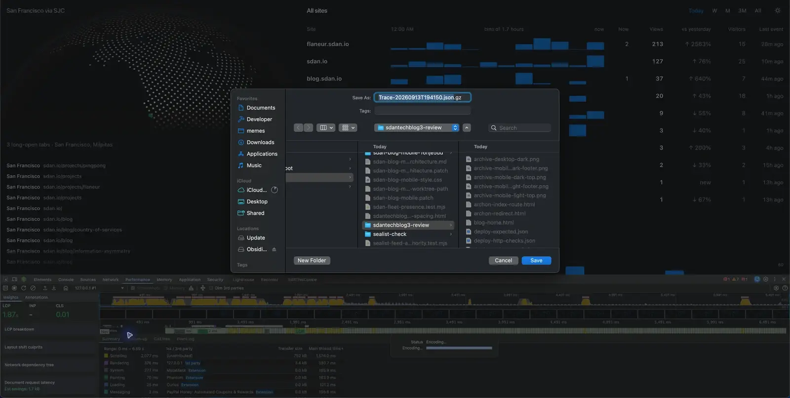 Saving the Chrome performance trace during the Astra profiling session